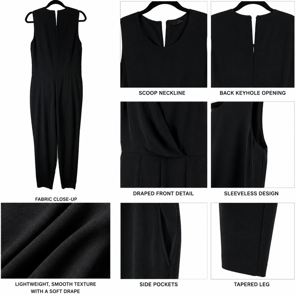 Theory Faux Wrap Black Sleeveless Jumpsuit Womens 8 Tapered Straight Legs